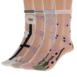 IYOU 4 Paare Mesh Socke Rosa Blume Durchsichtige Socken Elastisch Sommer Glas Durchsichtig Knöchel Socken für Frauen von IYOU