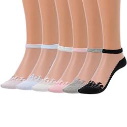 IYOU 6 Paare Glas Mesh-Socken Graue Knöchel durchsichtige Socken Atmungsaktiv Transparent Spitze Kurze Socken für Frauen und Mädchen von IYOU