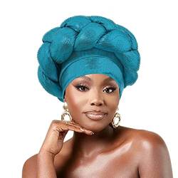 IYOU Afrikanischer Turban Kopf Wrap Blau Zopf Beanie Mütze Kopfbedeckung Kristalle Twisted Head Turbans für Frauen und Mädchen von IYOU
