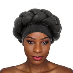 IYOU Afrikanischer Turban Kopfwickel Schwarz Zopf Beanie Mütze Kopfbedeckung Kristalle Twisted Head Turbans für Frauen und Mädchen von IYOU