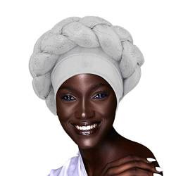 IYOU Afrikanischer Turban Kopfwickel Weiß Zopf Beanie Mütze Kopfbedeckung Kristalle Twisted Head Turbans für Frauen und Mädchen von IYOU