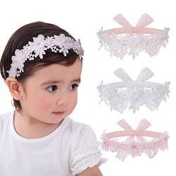 IYOU Baby Chiffon Stirnband Rosa Blume Haarbänder Prinzessin Elastische Kopfbedeckung Haarschmuck für Neugeborene Kleinkinder Mädchen (3 Stück) von IYOU