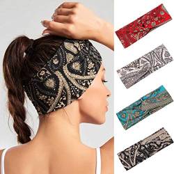 IYOU Bandeau Harrband Schwarz Kopftuch Damen Yoga Schweißband Sport Stretch Haarbänder Breit Kopf Wraps für Frauen und Mädchen (4 Stück) von IYOU