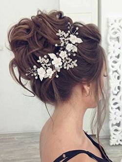 IYOU Blume Braut Haar Rebe Rosa Perlen Stirnband Blatt Kopfbedeckung Prom Hochzeit Haarschmuck für Frauen von IYOU