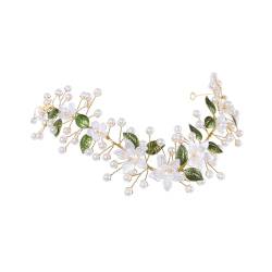 IYOU Blume Fee Stirnband Gold Perle Elf Krone Kopfstück Blatt Braut Hochzeit Kostüm Haarschmuck für Frauen von IYOU