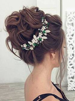 IYOU Blume Hochzeit Haar Rebe Grün Kristall Haarschmuck Braut Brautjungfer Stirnband Kopfschmuck für Frauen von IYOU