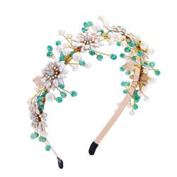IYOU Blume Hochzeit Haarbänder Grün Kristall Stirnband Perle Prom Gast Haarschmuck für Braut und Brautjungfer von IYOU