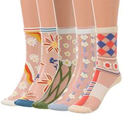 IYOU Blumen Durchsichtige Socken Orange Transparente Dünne Netz Socken Blume Jacquard Sommer Mannschafts Socke für Damen von IYOU