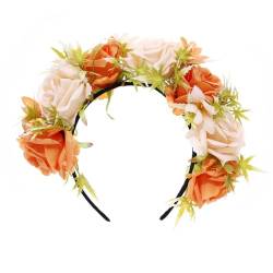 IYOU Blumenkrone Stirnband Orange Rose Haarbänder Rave Floral Tag der Toten Halloween Kopfbedeckung Haarschmuck für Frauen und Mädchen von IYOU