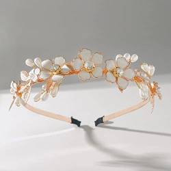 IYOU Blumenmädchen Hochzeit Stirnband Blume Gold Braut Haarbänder Perle Prom Kommunion Braut Haarschmuck für Frauen und Mädchen von IYOU