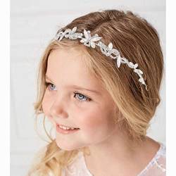 IYOU Blumenmädchen Kopfbedeckung Strass Silber Stirnband Kommunion Abschlussball Hochzeit Braut Haarschmuck Fotografie für Mädchen von IYOU