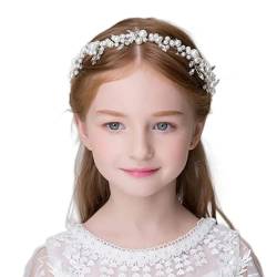 IYOU Blumenmädchen Perle Stirnband Weiß Strass Kopfschmuck Kristall Haarteil Prinzessin Kommunion Haarschmuck für Mädchen von IYOU
