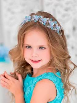 IYOU Blumenmädchen Stirnband Blau Blumen Prinzessin Kristall Kommunion Braut Hochzeit Haarschmuck für Mädchen von IYOU