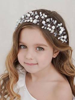 IYOU Blumenmädchen Stirnband Silber Florales Perlen Stirnband Kristall Braut Haar Reben Prinzessin Kommunion Hochzeit Haarschmuck für Kinder von IYOU
