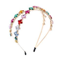 IYOU Boho Perle Stirnband Mehrfarbig Glänzend Kristall Haarband Doppelt Hochzeit Abschlussball Haarschmuck für Frauen (Gold Kristall) von IYOU