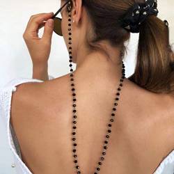 IYOU Boho-Perlen-Sonnenbrillenkette, schwarze Kristalle, Brillenkette, Strass-Steine, Brillenkordel für den Strand, Anti-Verlust, Brillenzubehör für Frauen und Mädchen von IYOU