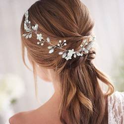 IYOU Brautschmuck Hochzeit Haarschmuck Rebe Silber Strass Blume Stirnband Perle Blatt Kopfschmuck Prom Braut Haarschmuck für Frauen von IYOU