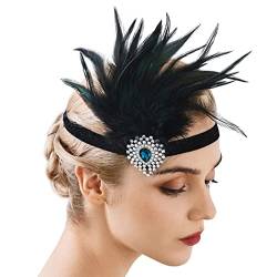 IYOU Feather Gatsby Stirnband Schwarz Kristall 1920er Jahre Kopfschmuck Strass Flapper Haarteile Vintage Abschlussball Kostüm Haarschmuck für Frauen von IYOU