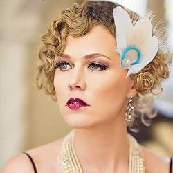 IYOU Feder Braut Haarspangen Weiß Flapper Kopfschmuck Vintage Abschlussball Cocktail Hochzeit Gatsby Haarschmuck für Damen von IYOU