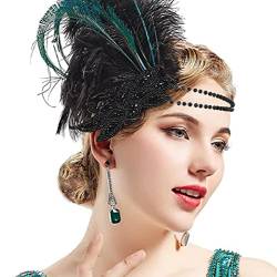 IYOU Feder Flapper Stirnband Schwarz Kristall Gatsby Kopfschmuck Party Abschlussball Haarteil Haarschmuck für Frauen von IYOU