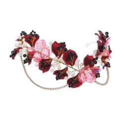 IYOU Fee Stirnband Krone Weinrot Blume Elf Kopfbedeckung Tiara Kostüm Hochzeit Elfen Haarschmuck für Frauen und Mädchen von IYOU