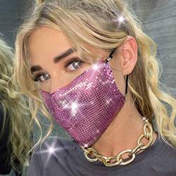 IYOU Funkeln Pailletten Mundbedeckung Rosa Sparkly Masquerade Gesichtsmasken Wiederverwendbare glänzende Pailletten Mundschutz Halloween Genie Bling Kostüm Dekoration Schmuck für Frauen und Mädchen von IYOU