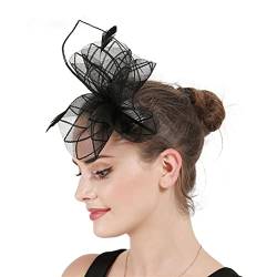 IYOU Gittergewebe Feder Fascinator-Hüte Schwarzer Schleier Kamm Kopfbedeckung Hochzeit Kirche Haarschmuck zum Frauen Tee Party Cocktail von IYOU