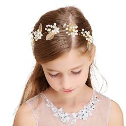IYOU Hochzeit Perle Kopfstück Gold Blätter Haarranke Blume Mädchen Prinzessin Geburtstag Stirnband Haarschmuck zum Bräute und Brautjungfern von IYOU