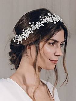 IYOU Kristall Braut Haarranken Blatt Silber Hochzeit Stirnband Perle Blume Braut Brautjungfer Haarschmuck für Frauen von IYOU
