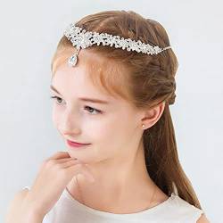 IYOU Mädchen Hochzeit Kopfbedeckung Silber Strass Anhänger Die Stirn Stirnband Prinzessin Gemeinschaft Haarschmuck zum Blumenmädchen von IYOU