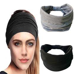 IYOU Mode Stirnbänder Damen geknotete Haarbänder Schwarzes Schweißband Baumwoll Stirnband für Frauen und Mädchen (2er Pack) von IYOU