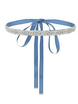 IYOU Perle Hochzeit Gürtel Blau Kristall Kleid Gürtel Strass Braut Schärpe Gürtel Zubehör mit Schleife für Braut und Brautjungfer von IYOU