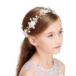 IYOU Perle Prinzessin Helm Gold Strass Hochzeit Stirnband Datum Geburtstag Promo Haarschmuck für Mädchen Blumen und Brautjungfer von IYOU