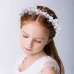 IYOU Perlen Hochzeits Haarbänder Rosa Blumen Braut Stirnband Blumen Prinzessin Kopfschmuck Haarschmuck für Blumenmädchen für Kinder von IYOU