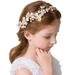 IYOU Prinzessin Braut Kopfschmuck Perlen Haar Kleid Tiara Blätter Heilige Kommunion Haar Rebe für Blumenmädchen und Brautjungfer von IYOU