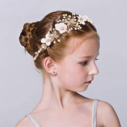 IYOU Prinzessin Gold Blume Kopfschmuck Perlen Haarkleid Kristall Braut Hochzeit Haarschmuck Kommunion für Mädchen von IYOU
