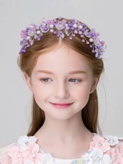 IYOU Prinzessin Perle Stirnband Lila Blume Kommunion Kopfstück Geburtstag Braut Hochzeit Haarschmuck für Mädchen von IYOU