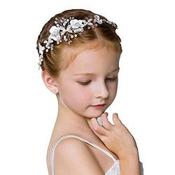 IYOU Prinzessin Weiße Blume Kopfschmuck Perlen Haarkleid Kristall Braut Hochzeit Haarschmuck Kommunion für Mädchen von IYOU