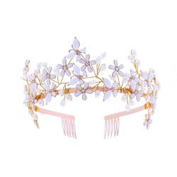 IYOU Schmetterling Hochzeit Krone Gold Blume Braut Stirnband Tiara Perle Kommunion Haarschmuck für Frauen und Mädchen von IYOU