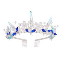 IYOU Schmetterling Königin Krone Quarz Silber Hochzeit Krone Tiaras Perlen Barock Stirnband Kostüm Braut Haarschmuck für Frauen von IYOU