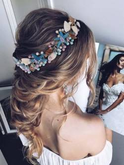 IYOU Seestern Braut Haarsträhne Blau Muschel Hochzeit Stirnband Perle Braut Brautjungfer Haarschmuck für Frauen von IYOU