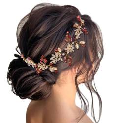 IYOU Strass Hochzeit Haar Reben Rot Blume Braut Stirnbänder Blatt Perlen Kopfstück Gast Braut Haarschmuck für Frauen von IYOU
