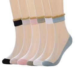 IYOU Transparente Socken für Damen Weiße Mesh-Söckchen Elastische Klassische Durchsichtige Socken Dünne Glas Seiden Socken für Frauen (6 Paar) von IYOU