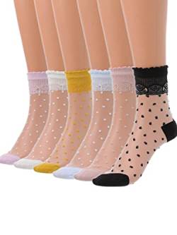 IYOU Welle Punkt Durchsichtige Socken Gelb Hauchdünn Durchsichtige Socken Atmungsaktiv Outdooor Sommer Knöchel Casul Socken für Frauen und Mädchen (6 Paare) von IYOU