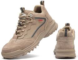 IYVW Safety 672 A Sicherheitsschuhe Herren, ESD S1P SRC Arbeitsschuhe Leicht Atmungsaktiv Stahlkappe Arbeitsstiefel rutschfest An Beige 45 EU von IYVW