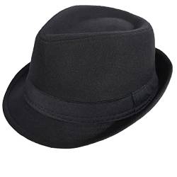 Klassischer Manhattan Fedora Hut Filz Panama Jazz Hut kurze Krempe Bowler Hut Trilby für Herren Damen, schwarz, MEDIUM von IZUS