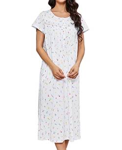 IZZY + TOBY Baumwolle Nachthemden für Frauen Lange Leichte Kurze Ärmel Damen Weiche Nachthemd Pyjamas, Drucken Weiß-Strick, XX-Large von IZZY + TOBY