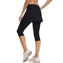 Ibeauti Damen Capri-Leggings, LSF 50+, mit Rock-Taschen, für Tennis, Laufen, Training, aktiv - Schwarz - Mittel von Ibeauti