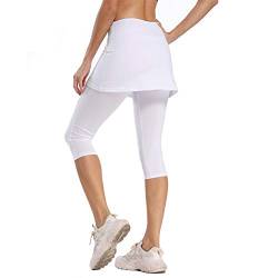 Ibeauti Damen Capri-Leggings, UV-Schutzfaktor 50+, mit Rocktaschen, für Tennis, Laufen, Workout, Aktiv - Weiß - Groß von Ibeauti