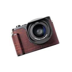 Iborrys Kamera-Spezialisierte Halbtasche aus echtem Leder, geeignet für Leica Q2 – Oberschicht aus Rindsleder + Metall-Bodenplatte + Handschaft, 3-in-1-Design (Retro-Kaffee) von Iborrys